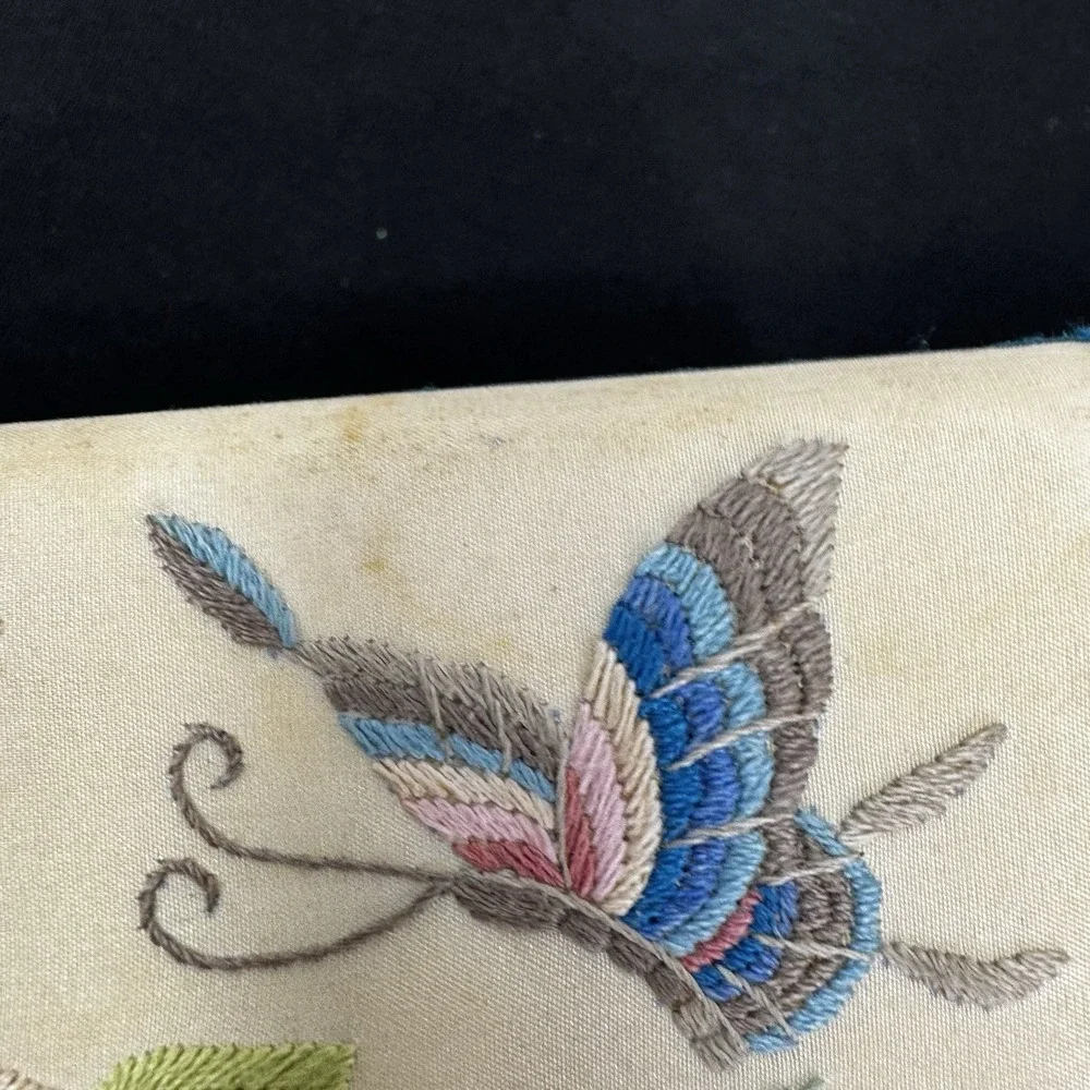 Vintage Fabric With Floral And Butterfly‎ Embroidery Musical Jewelry Box
